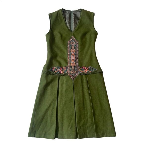 Vintage Handmade Drop Waist Dress with Appliqué & Crochet Accents - Picture 1 of 15